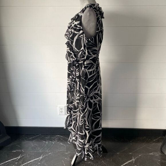 London Times Floral Side-Tie Ruffle Maxi Wrap Dress Size 14 - Picture 8 of 13